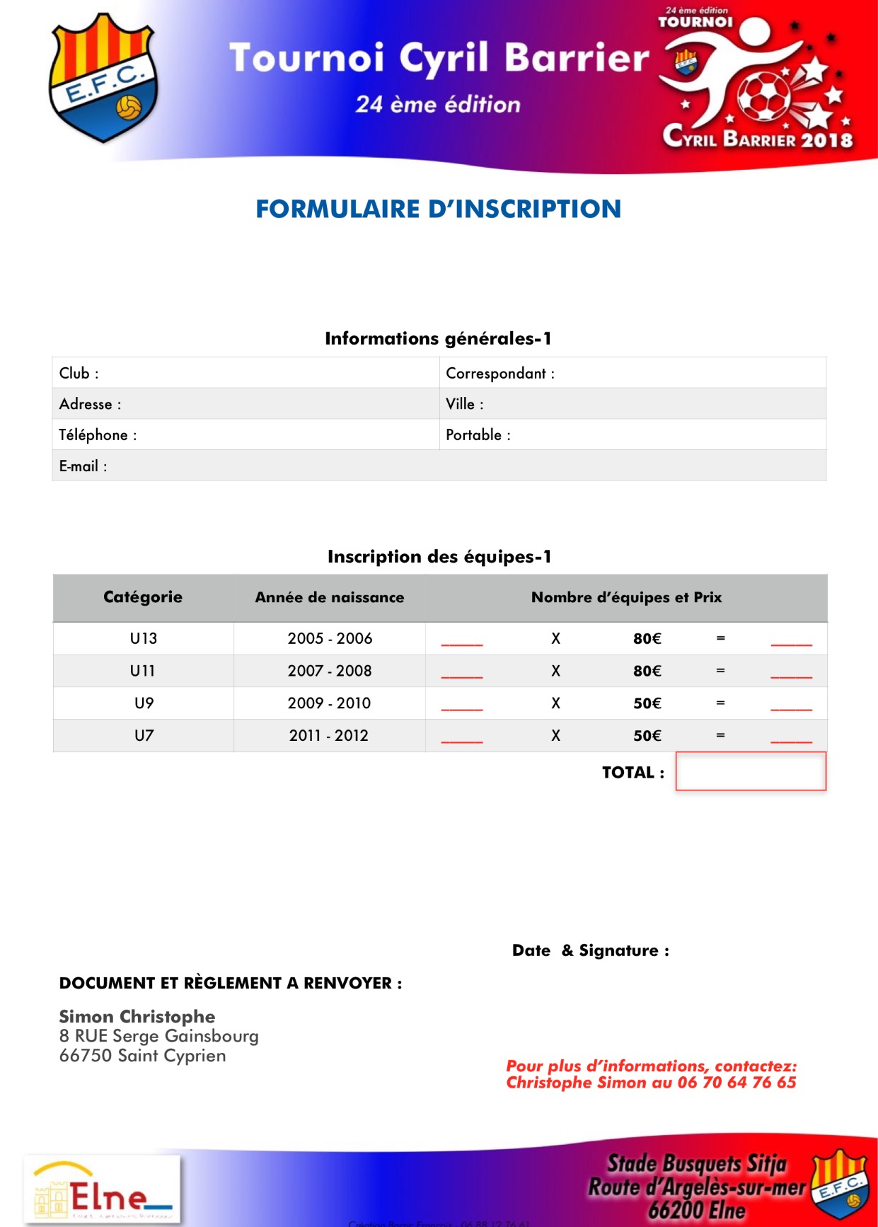 Formulaire d'inscription - tournoi Football tournoi Cyril Barrier - Footeo